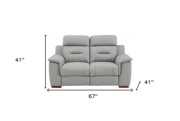 67" Gray And Brown Faux Leather Manual Reclining Loveseat