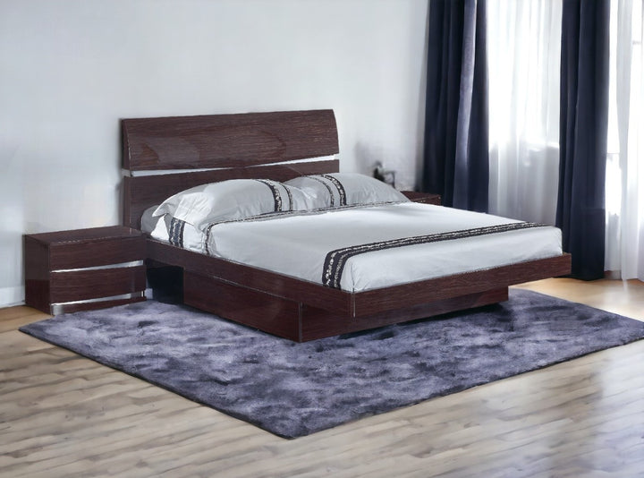 Solid Wood Queen Wood Brown Bed