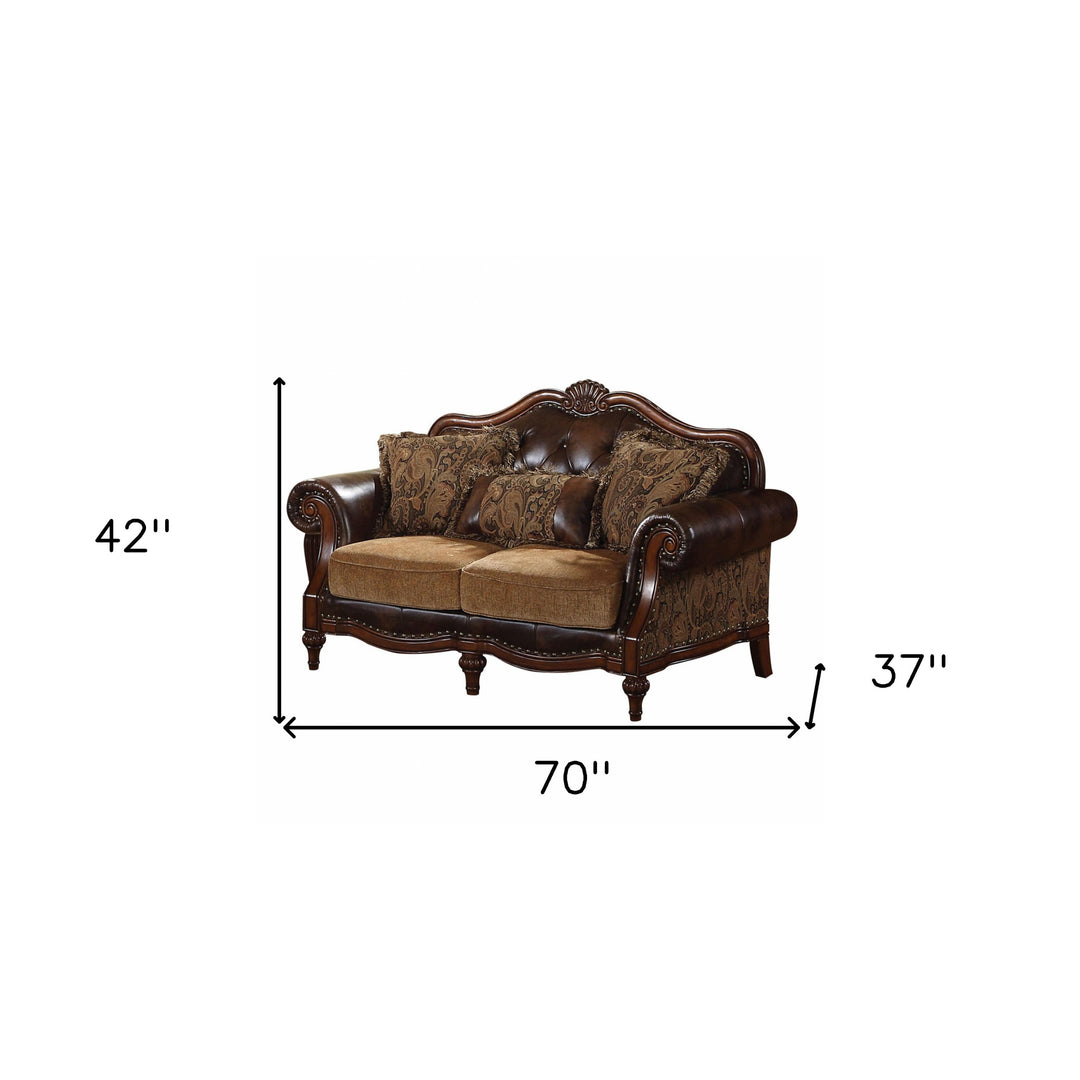 70" Brown Faux Leather Chesterfield Loveseat