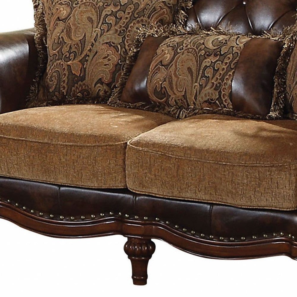 70" Brown Faux Leather Chesterfield Loveseat