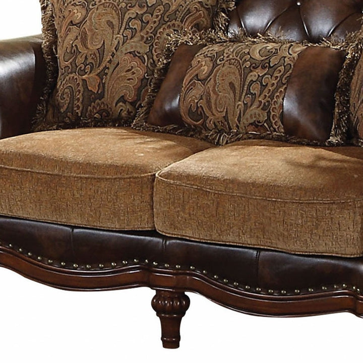 70" Brown Faux Leather Chesterfield Loveseat