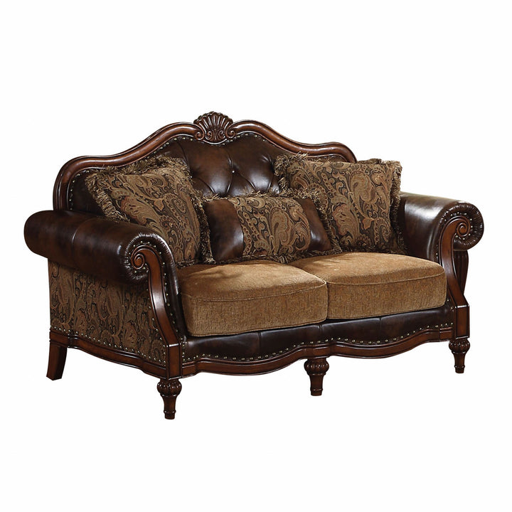 70" Brown Faux Leather Chesterfield Loveseat