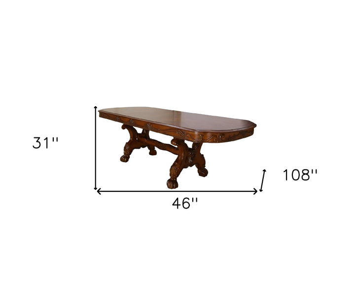 46" Dark Brown Free Form Solid Wood Double Pedestal Base Dining Table