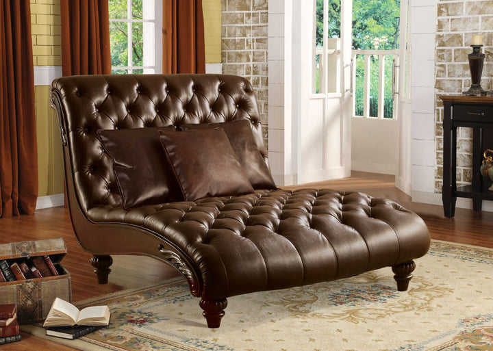 52" Brown Faux Leather Lounge Chair And Toss Pillows