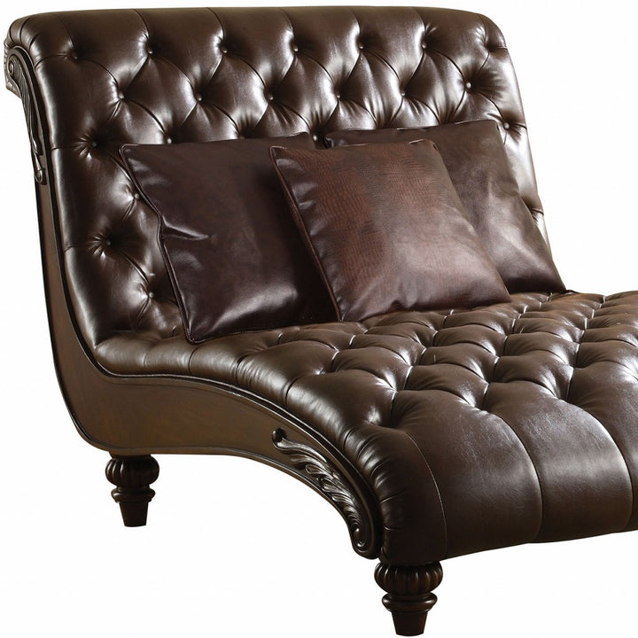 52" Brown Faux Leather Lounge Chair And Toss Pillows