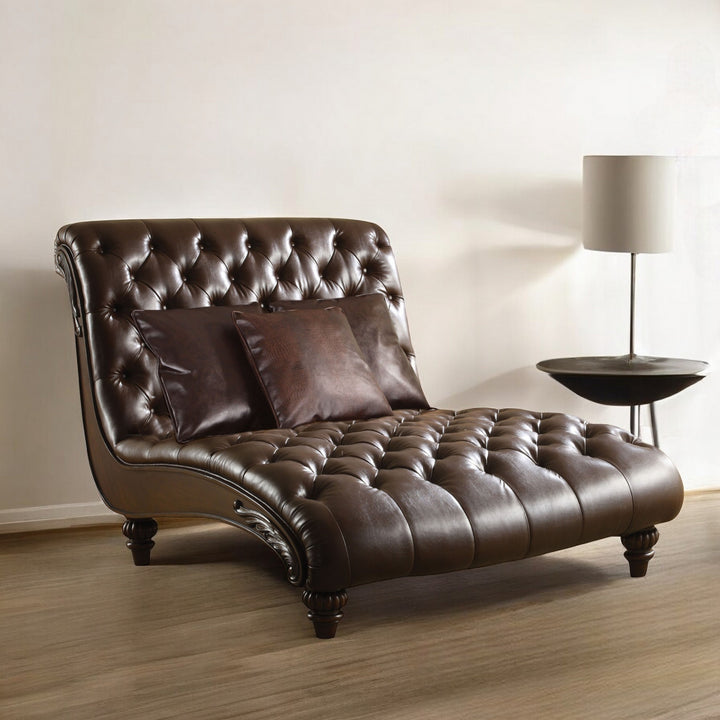 52" Brown Faux Leather Lounge Chair And Toss Pillows