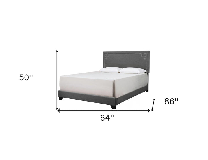 Gray Upholstered Linen Bed Frame with Nailhead Trim