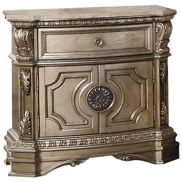 29" Champagne One Drawer Faux Marble and Solid Wood Nightstand With Storage