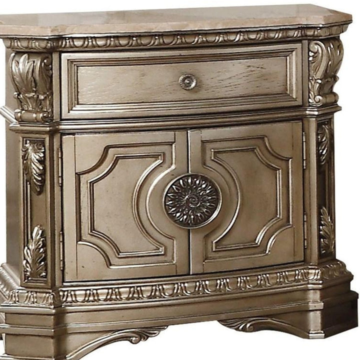 29" Champagne One Drawer Faux Marble and Solid Wood Nightstand With Storage