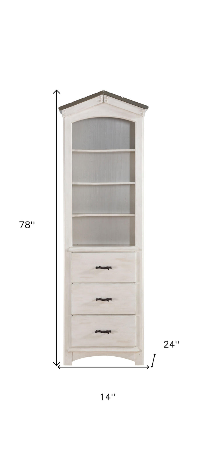 78" Gray and White Solid Wood Four Tier Barrister Bookcase with Three Drawers