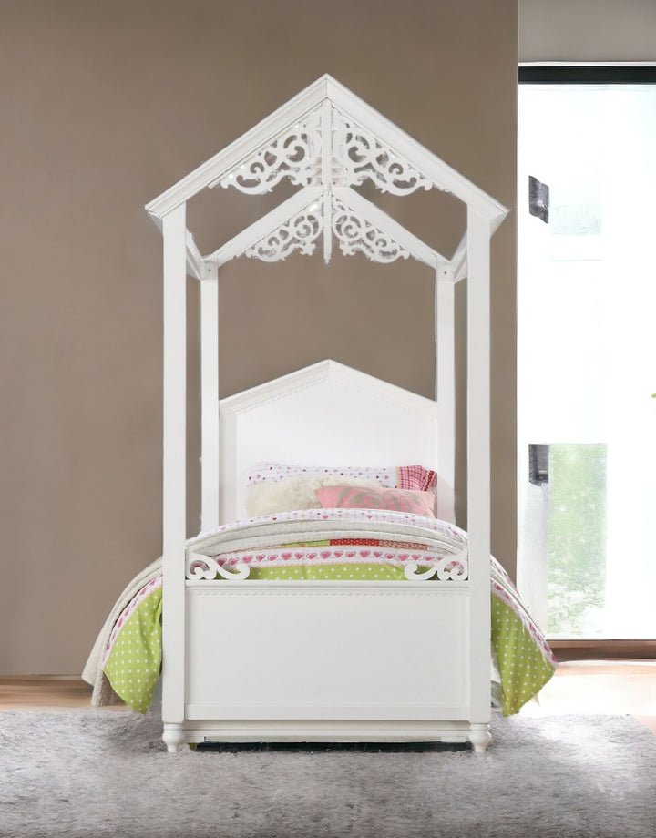 Twin White Canopy Bed