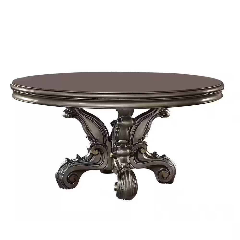 Gray Solid Wood Pedestal Base Round Top Dining Table