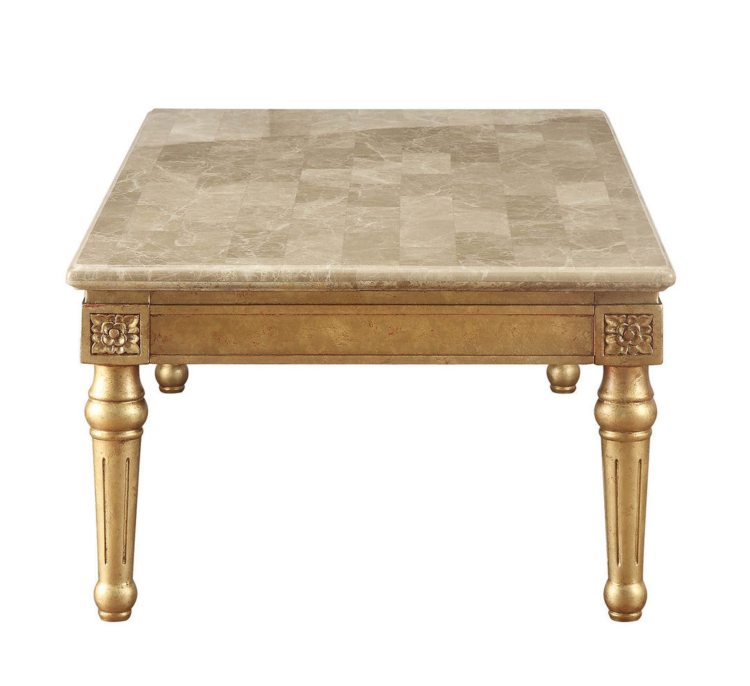 32" X 57" X 20" Marble Antique Gold Wood Coffee Table