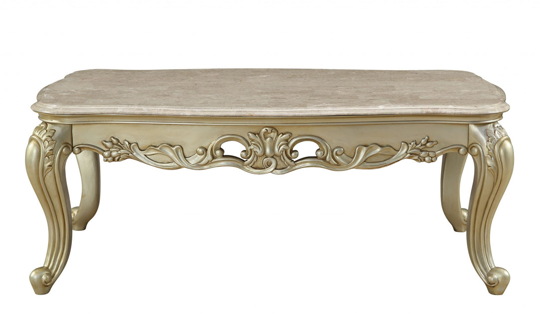 32" Genuine Marble And Solid Wood Coffee Table