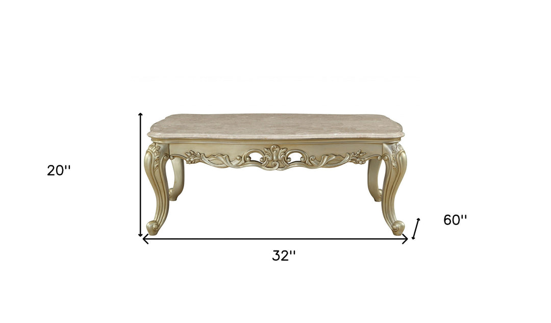 32" Genuine Marble And Solid Wood Coffee Table