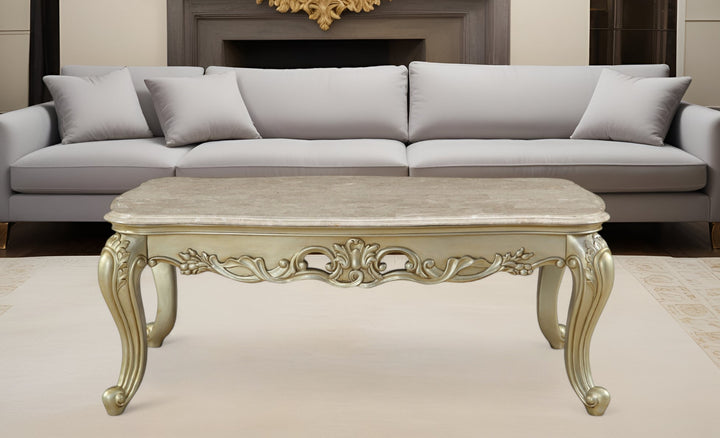 32" Genuine Marble And Solid Wood Coffee Table