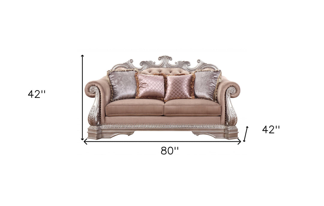 80" Champagne Velour Loveseat and Toss Pillows