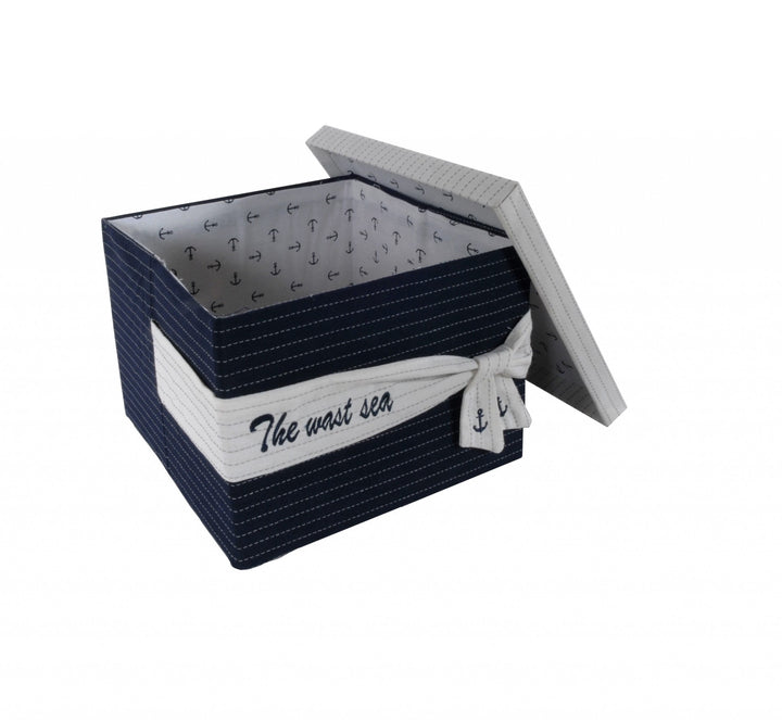 11.5" X 12" X 8.5" White Blue Fabric Boxes With Cover Set Of 3