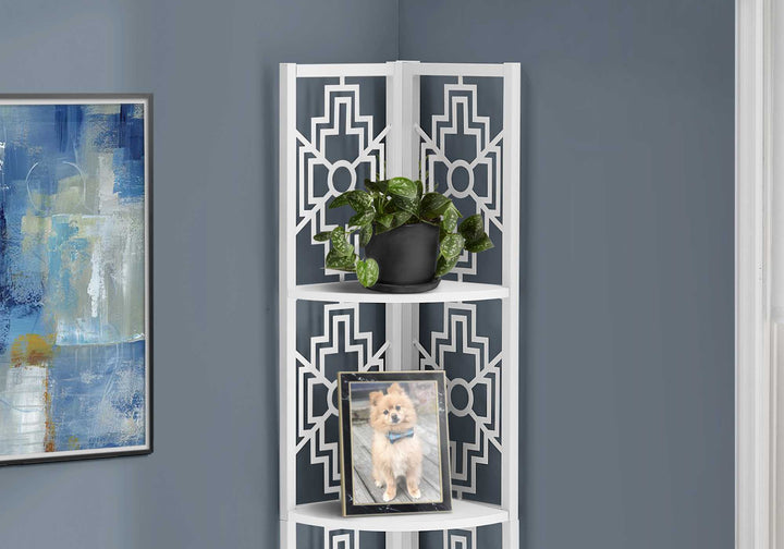 62" White Metal Corner Bookcase