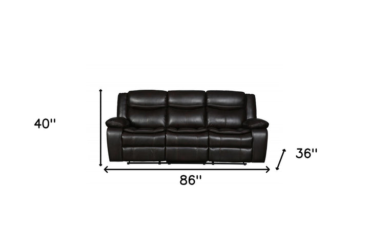 86" Brown Faux Leather Sofa With Black Legs