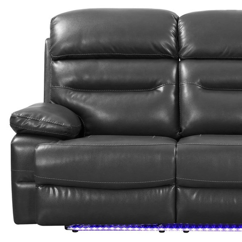 89" Gray Faux Leather USB Sofa With Black Legs