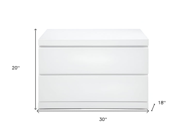 20" White Two Drawer Glossy Finish Nightstand