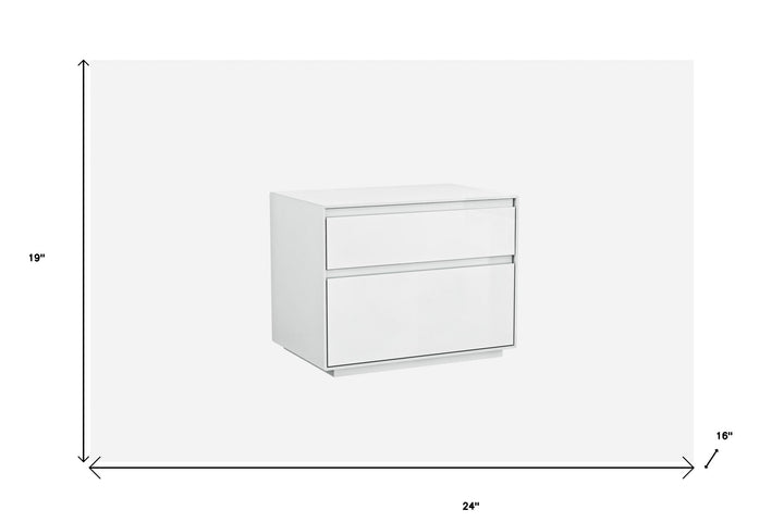 Simplistic White Gloss 2 Drawer Nightstand