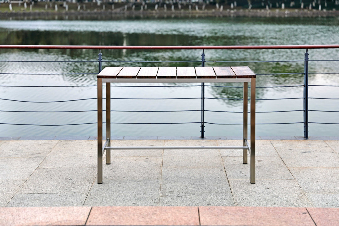 55" Wood Brown And Silver Solid Wood And Stainless Steel Dining Table