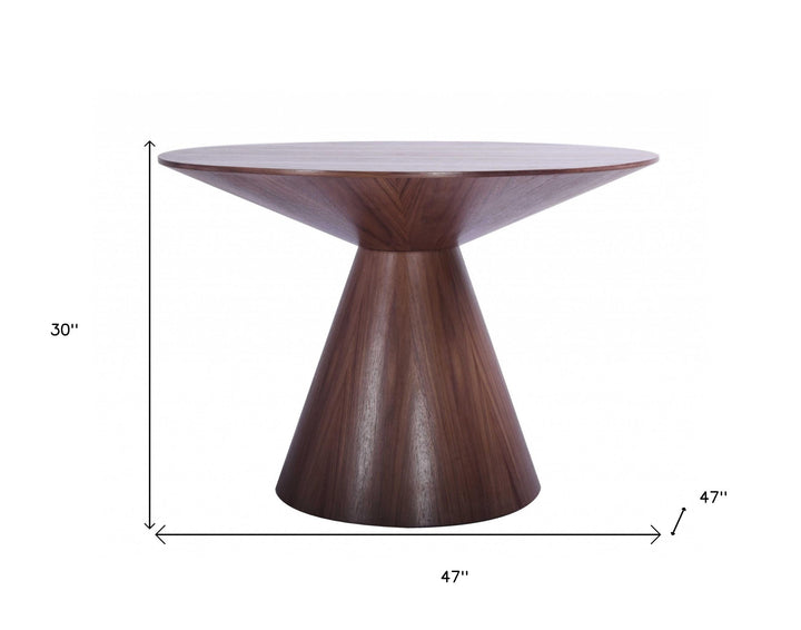 47" Brown Rounded Solid Wood Pedestal Base Dining Table