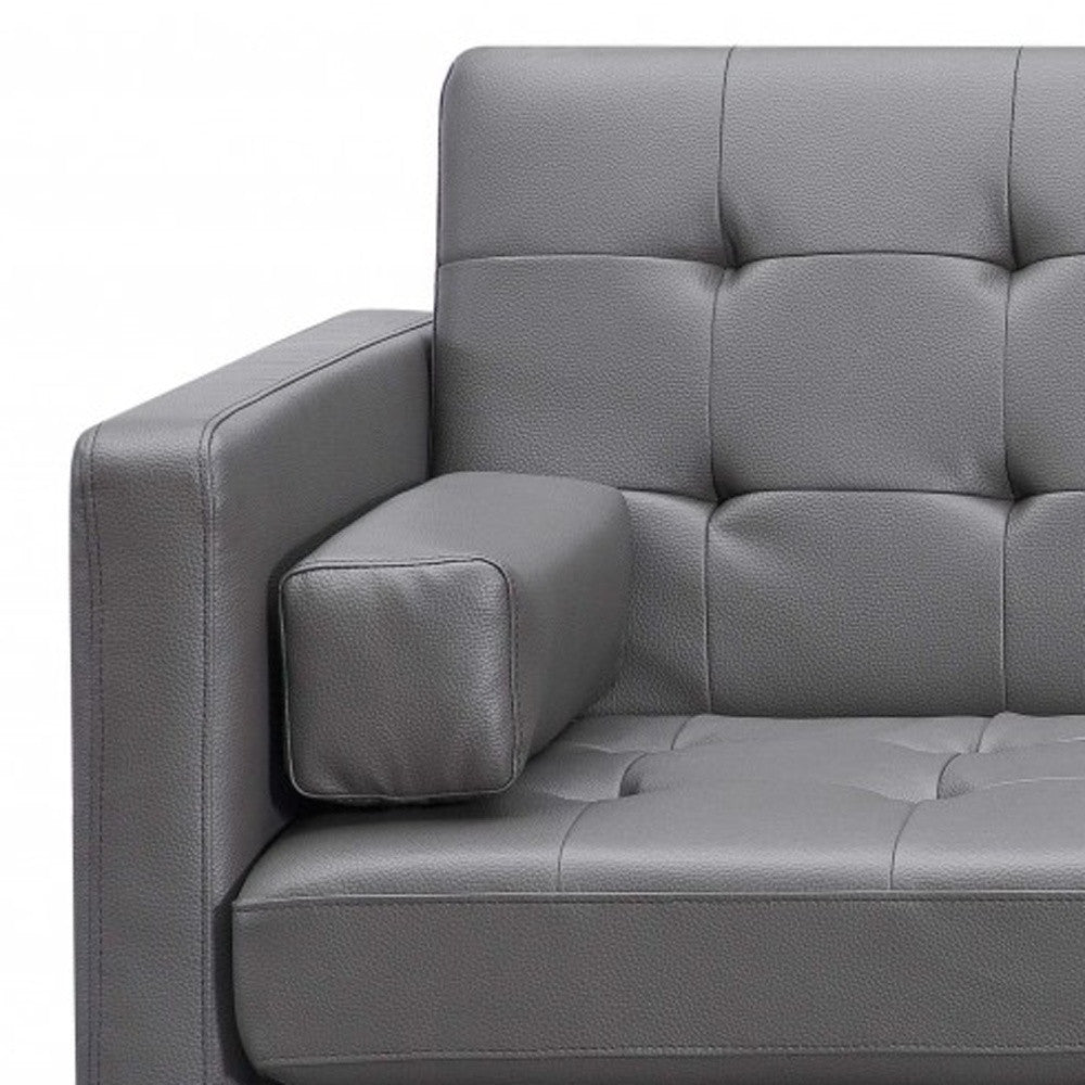 80" Gray Faux Leather Sleeper Sofa With Silver Legs