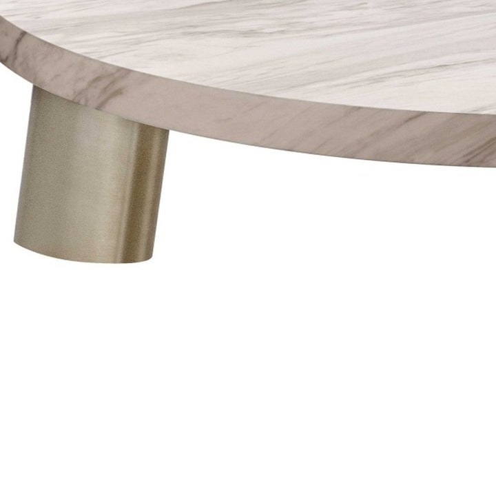 48" Gold And White Genuine Marble Round Coffee Table