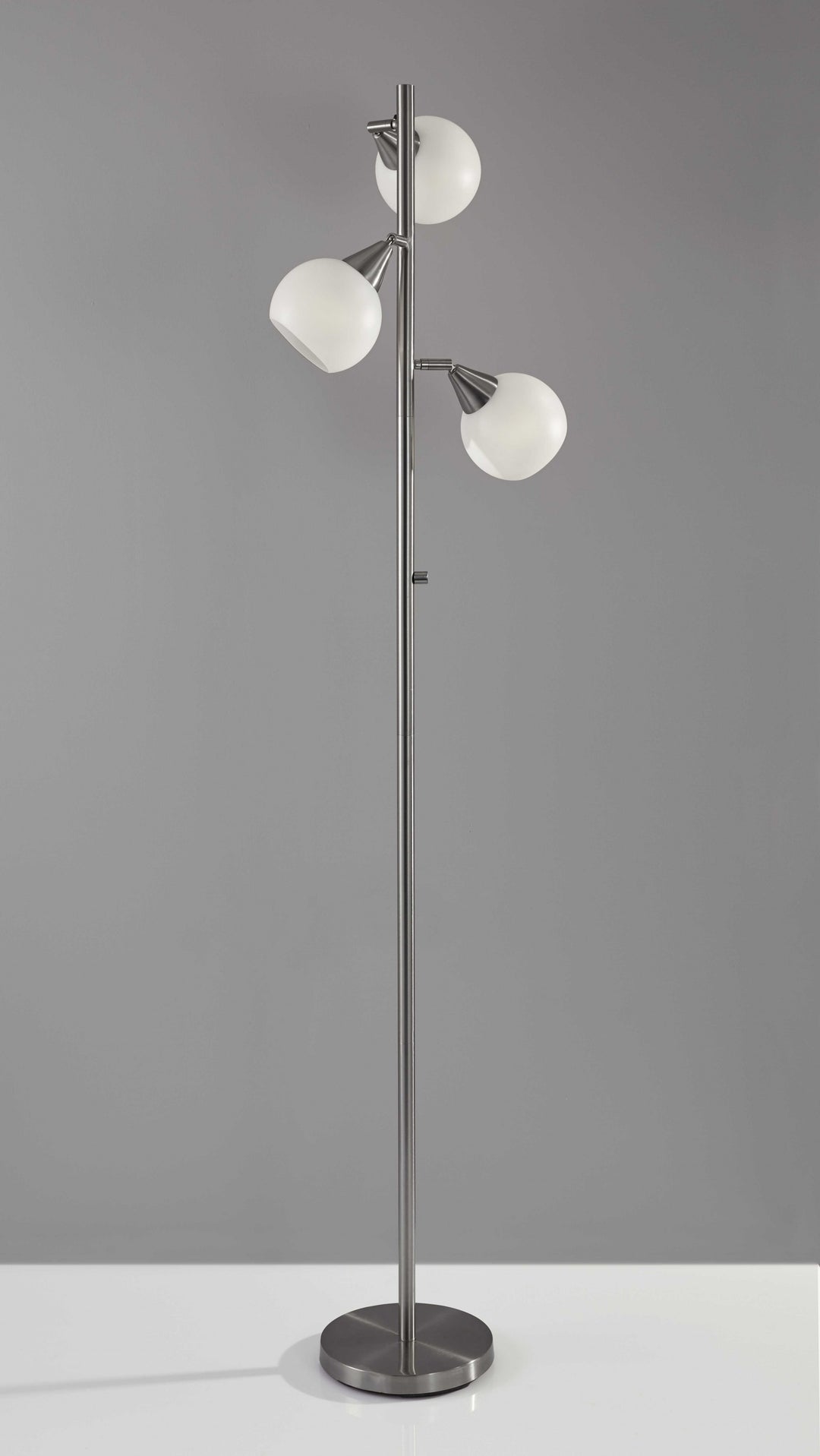 Floor Lamp Brushed Steel Metal Three Adjustable Globes