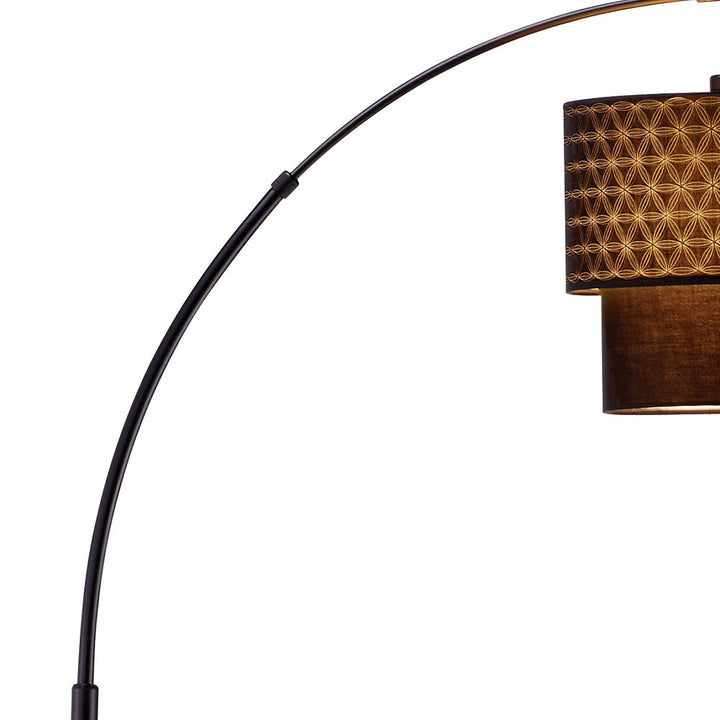 71" Black Arched Floor Lamp With Brown Drum Shade