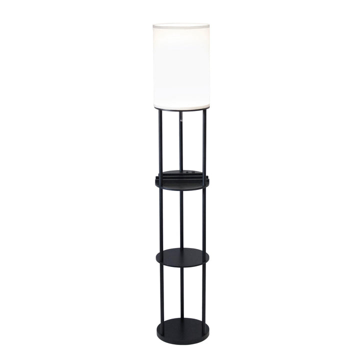 Black Wood Floor Lamp With Circular Usb Charging Station Shelf