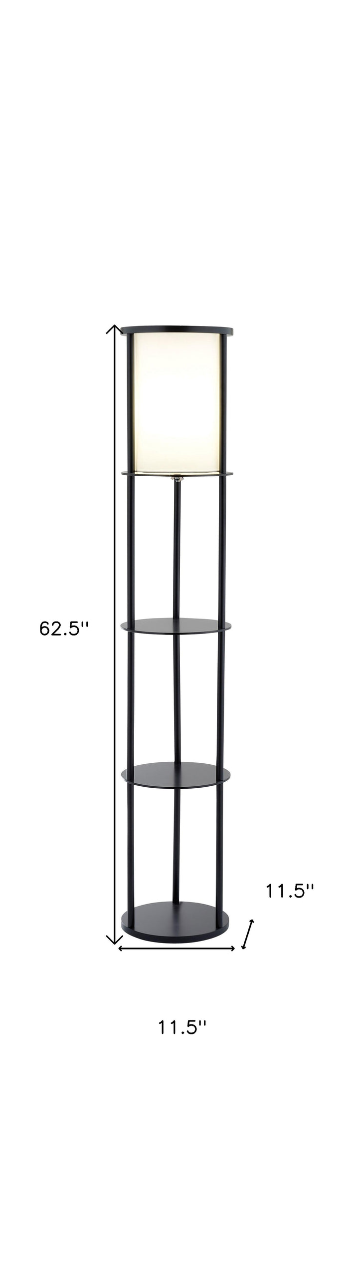 Black Wood Finish Floor Lamp With Circular Storage Shelves