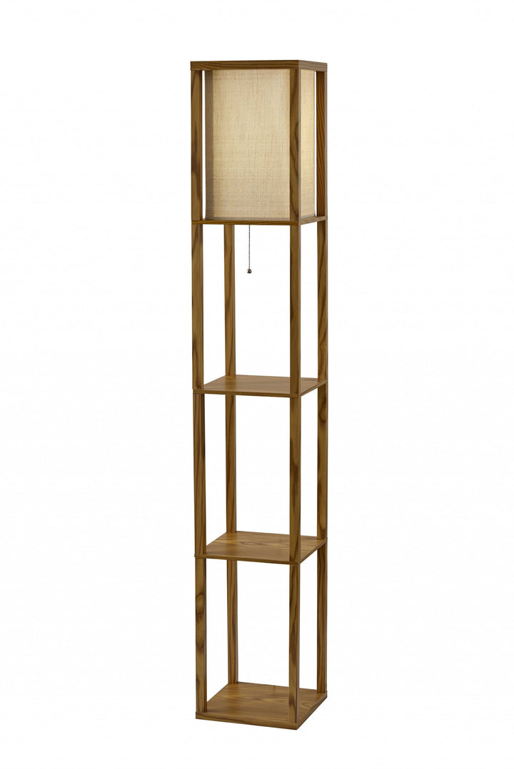 Floor Lamp With Black Wood Finish Storage Shelves