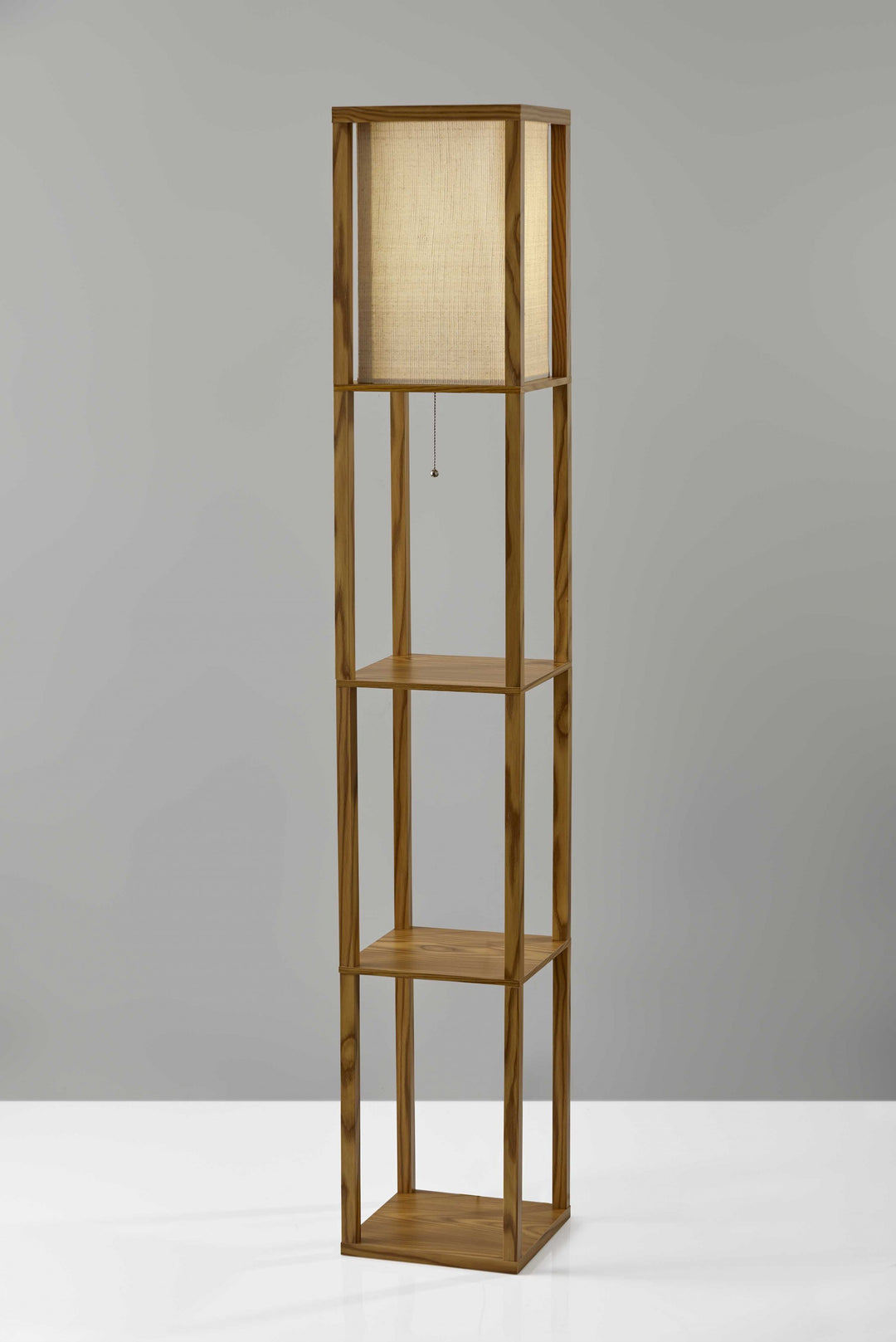 Floor Lamp With Black Wood Finish Storage Shelves