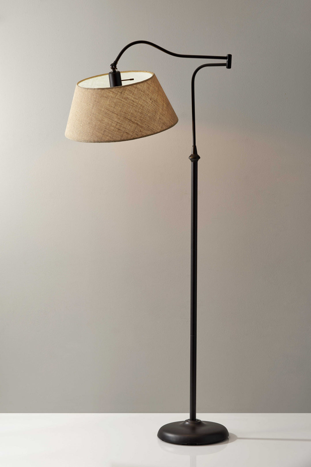 61" Bronze Arched Floor Lamp With Brown Empire Shade