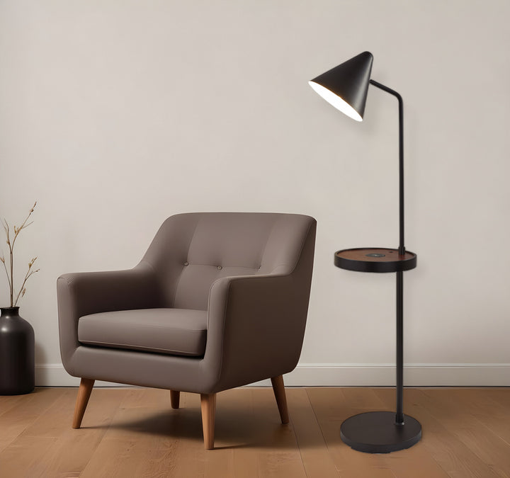 59" Matte Tray Table Floor Lamp With Black Metal Cone Shade