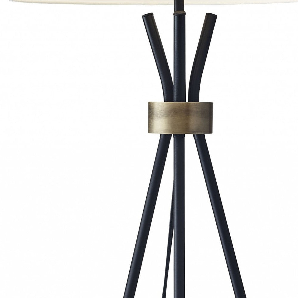 60" Black Tripod Floor Lamp With White Empire Shade