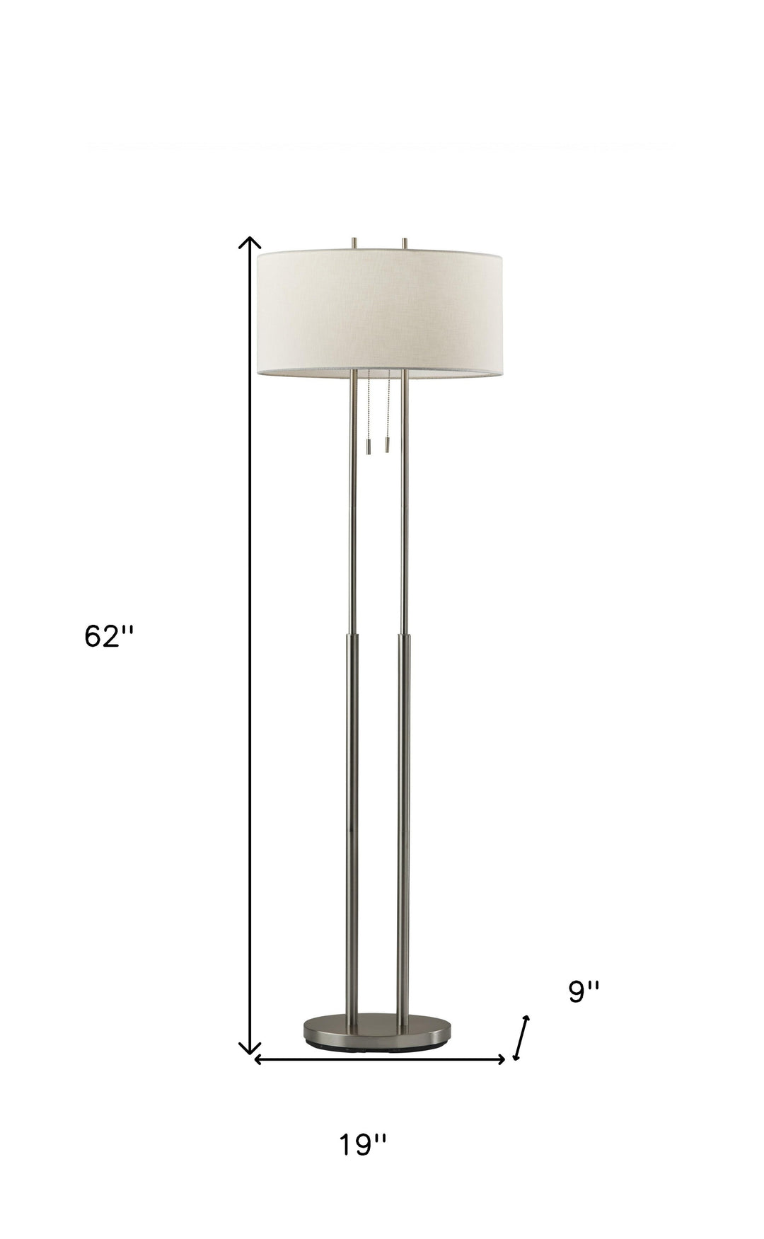 62" Brushed Task Floor Lamp With White Fabric Drum Shade