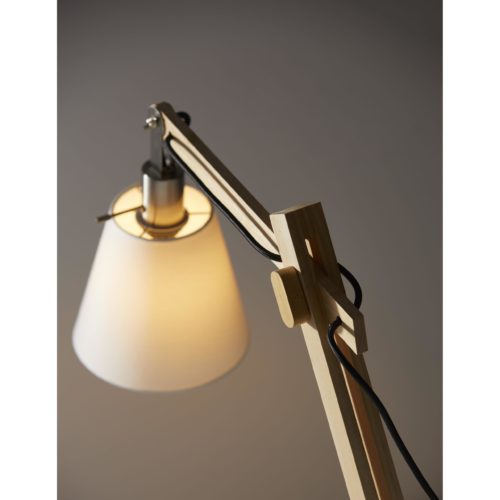 Natural Wood Floor Lamp With Adjustable Hinged Arm