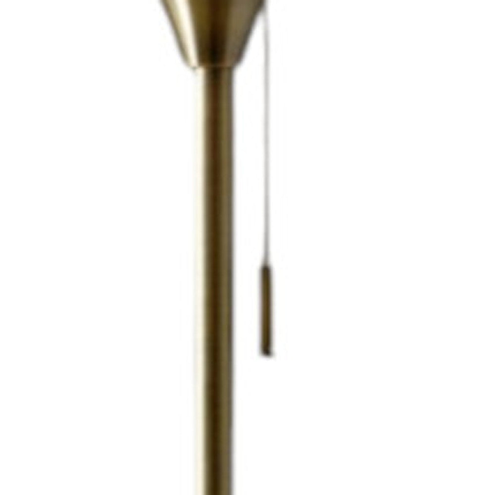 Brass Metal Floor Lamp With White Opal Wine Glass Shade