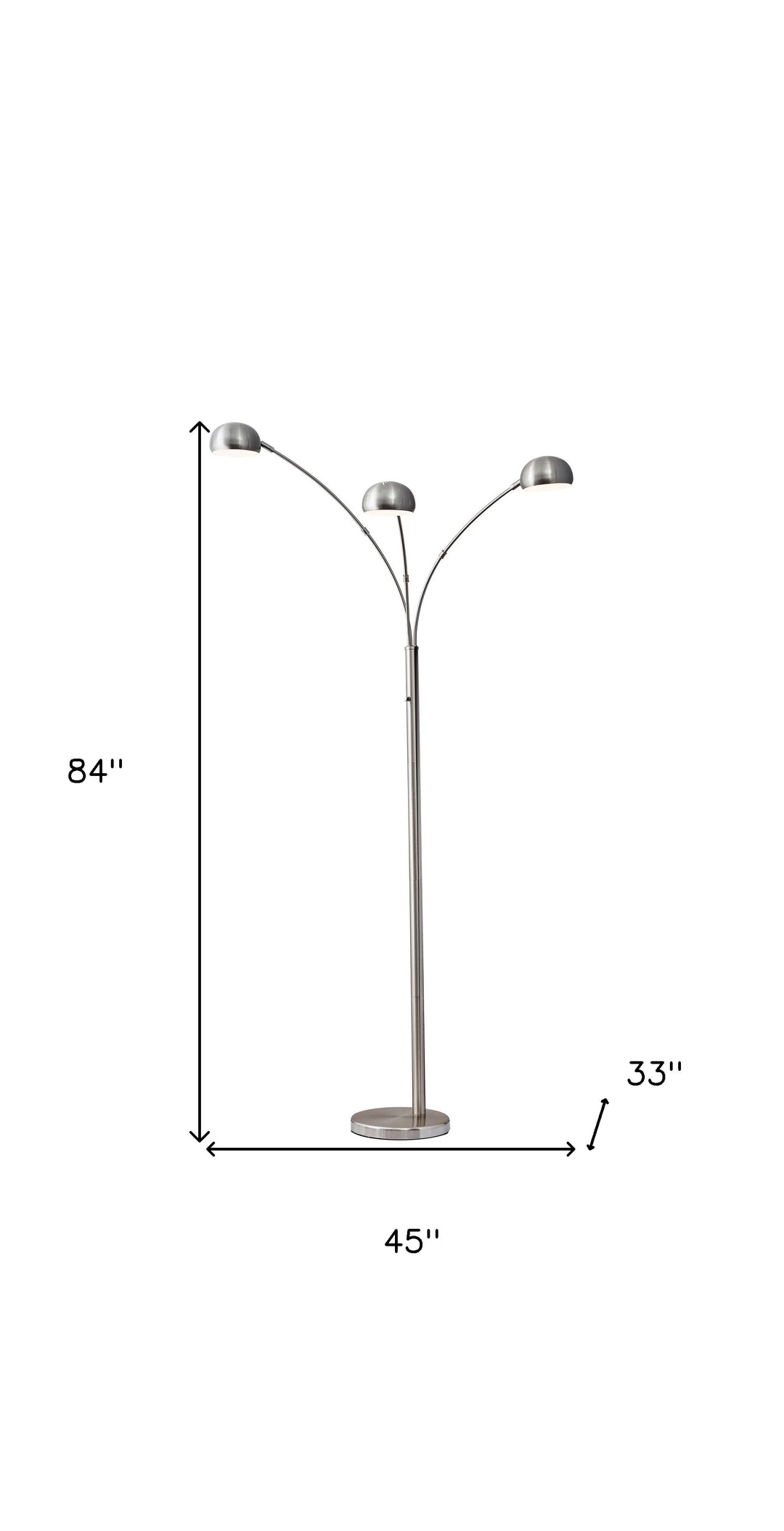 84" Steel Three Light Tree Floor Lamp With Silver Metal Bell Shades