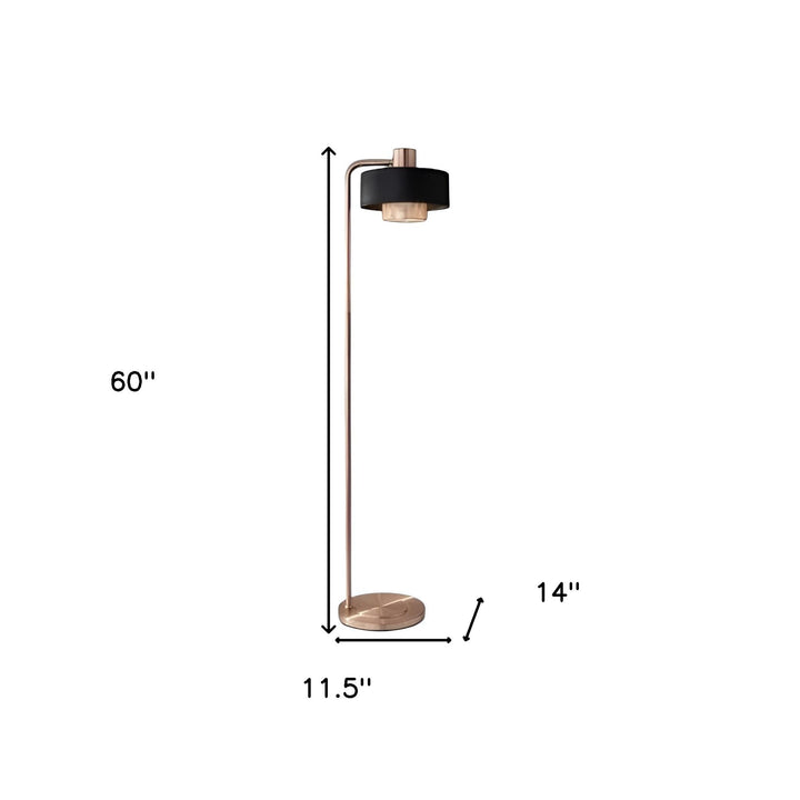 60" Copper Task Floor Lamp With Black Metal Drum Shade