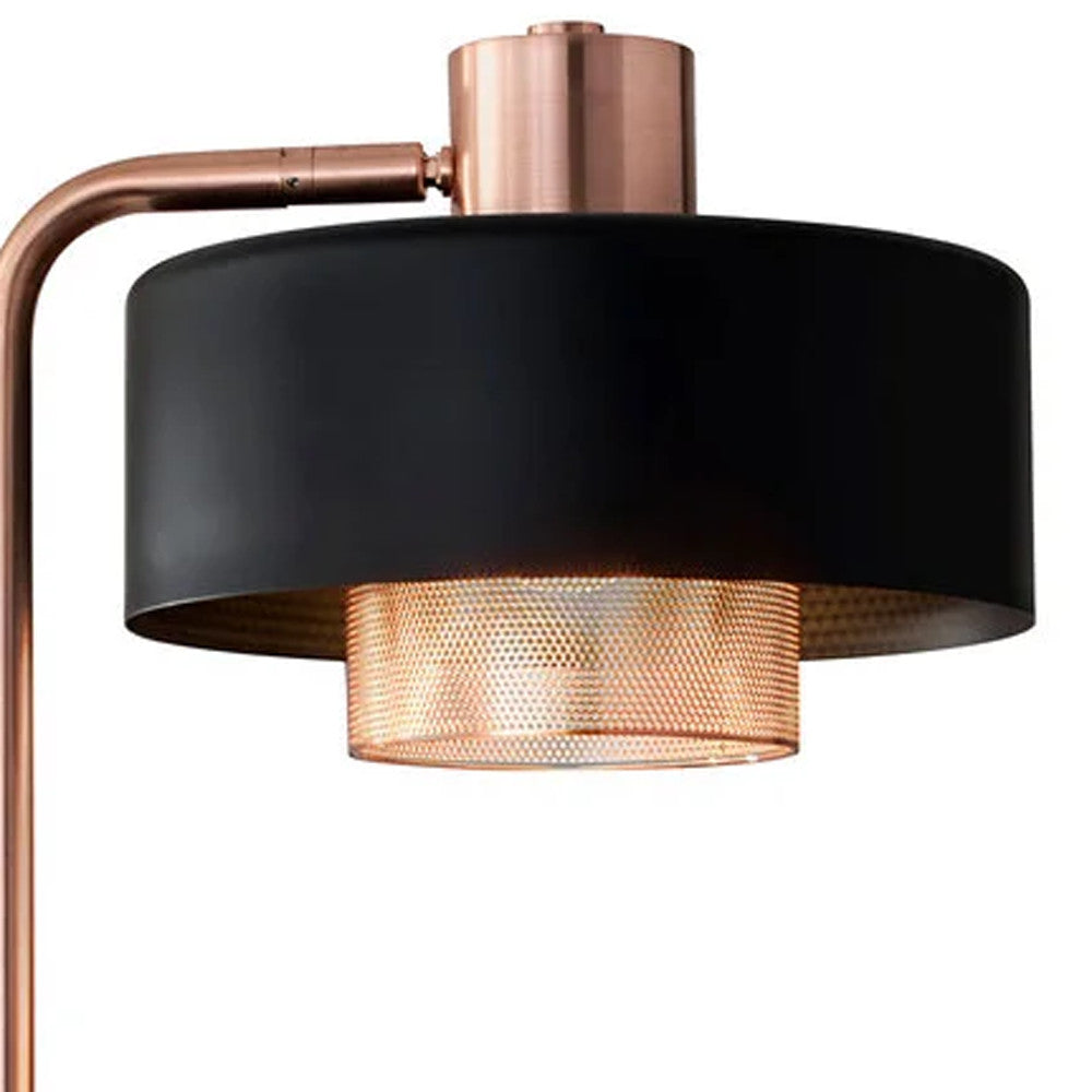 60" Copper Task Floor Lamp With Black Metal Drum Shade