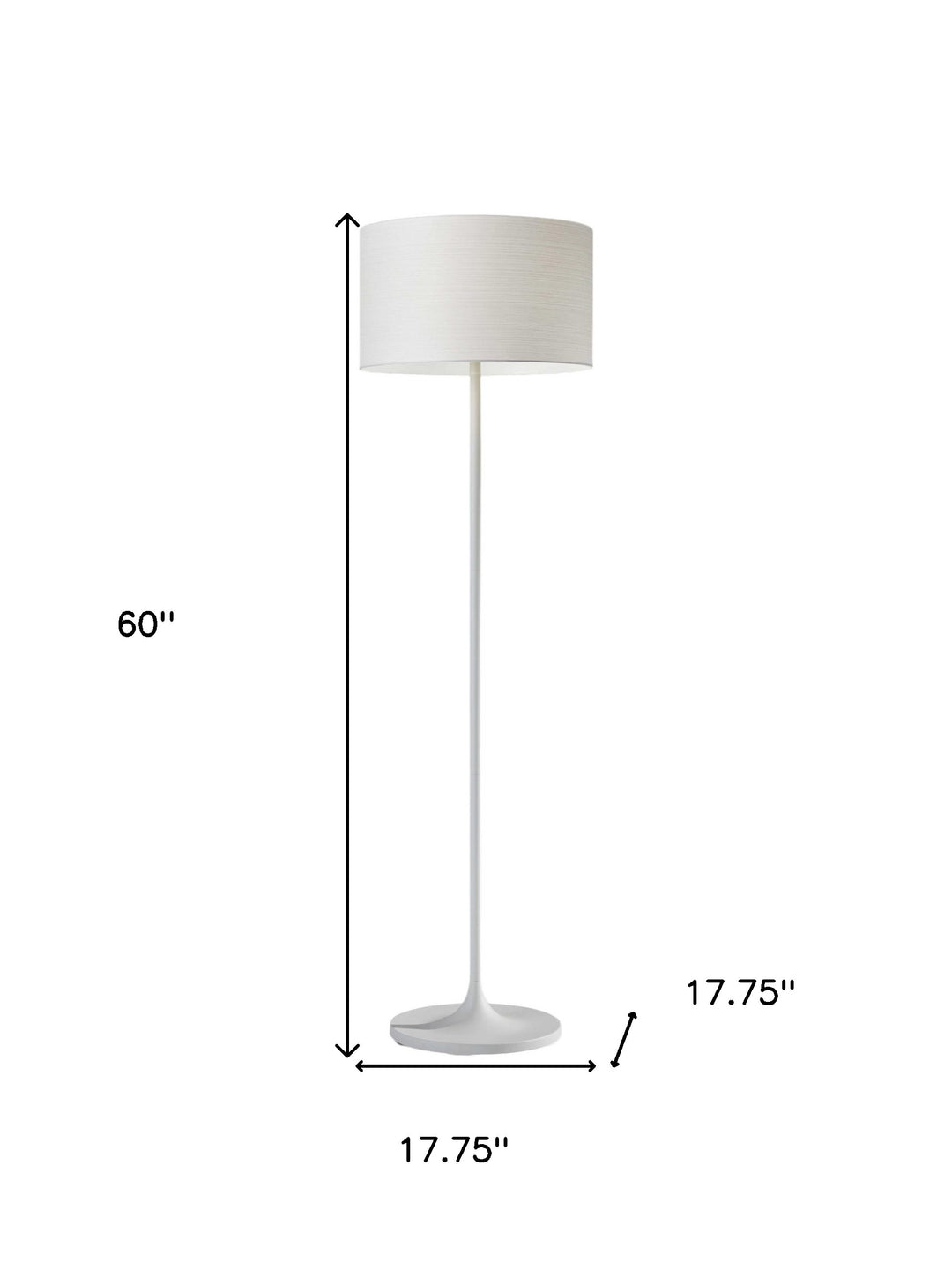 60" White Metal Floor Lamp With White Drum Shade