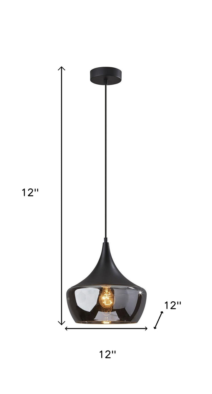 Gnome Smoked Glass Black Metal Pendant Lamp