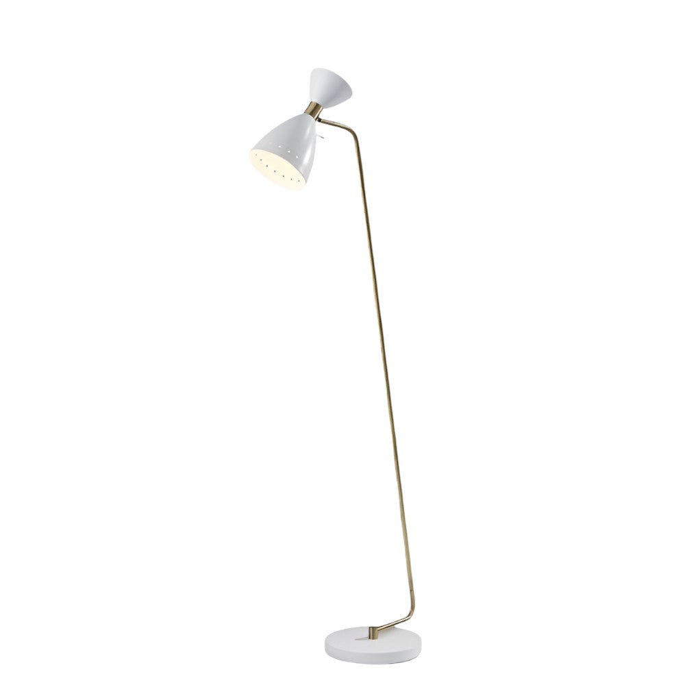 59" Brass Task Floor Lamp With White Metal Cone Shade