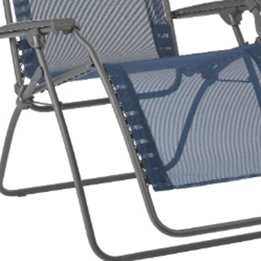 27" Blue Metal Outdoor Zero Gravity Chair with Blue Cushion